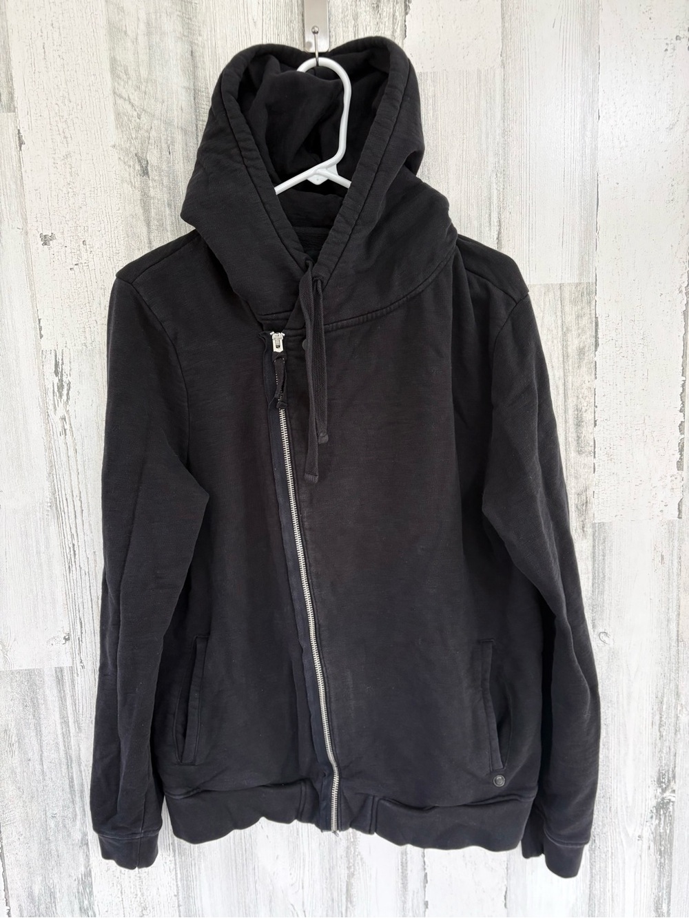 All Saints Women’s Size Large Rupesh Biker Hoodie Offset Full Zip 100% Cotton